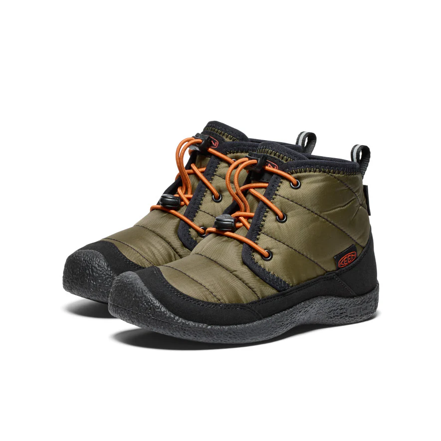 Big Kids' Howser II Waterproof Chukka | Dark Olive/Gold Flame - Image 2